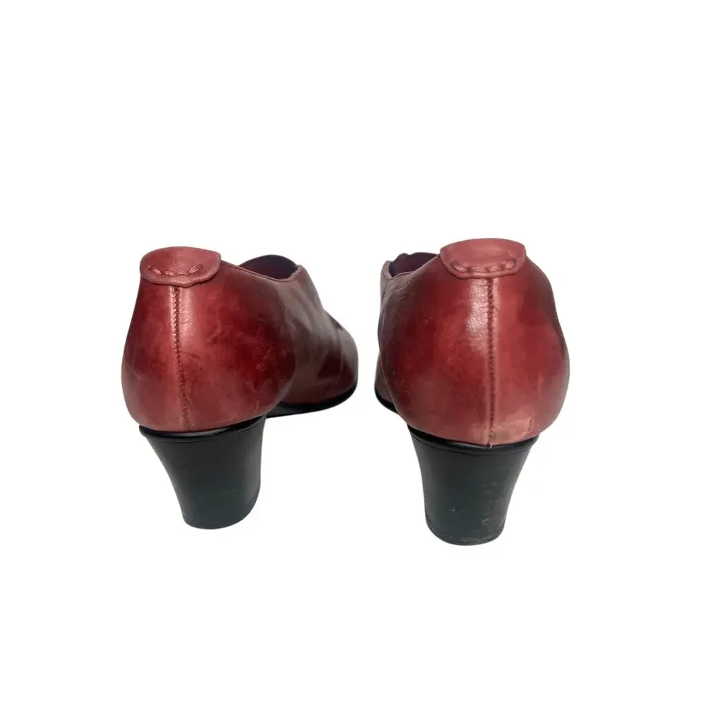 BZ MODA Leather Bootie Mid Heel Round Toe Burgundy Womens EU 36.5 US 6 UK 4.5